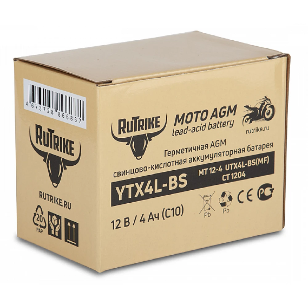Тяговый стартерный аккумулятор Rutrike YTX4L-BS (12V/4Ah) (UTX4L-BS, CT 1204, MT 12-4) 5